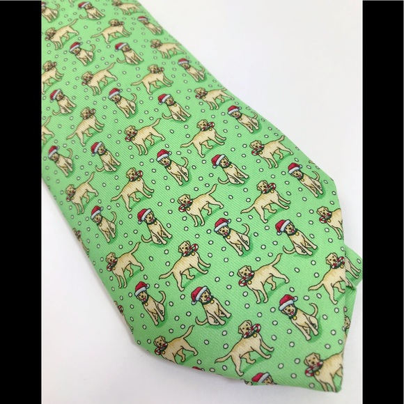 SOLD Vines Santa Hat Yellow Lab Green Silk Tie - Picture 6 of 7